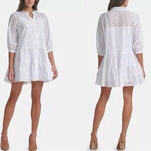 Tommy Hilfiger White Eyelet Tiered Mini Dress